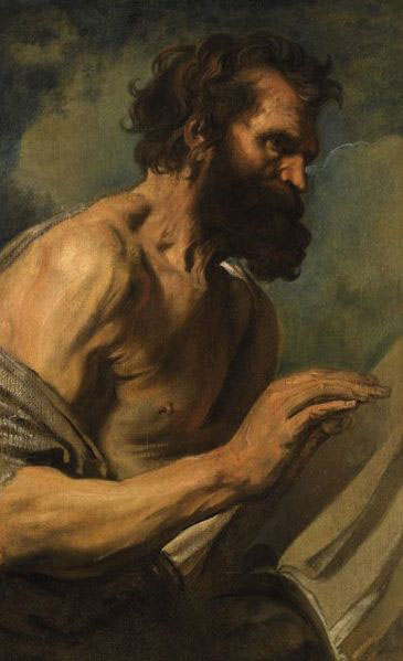 Study of a Bearded Man with Hands Raised,